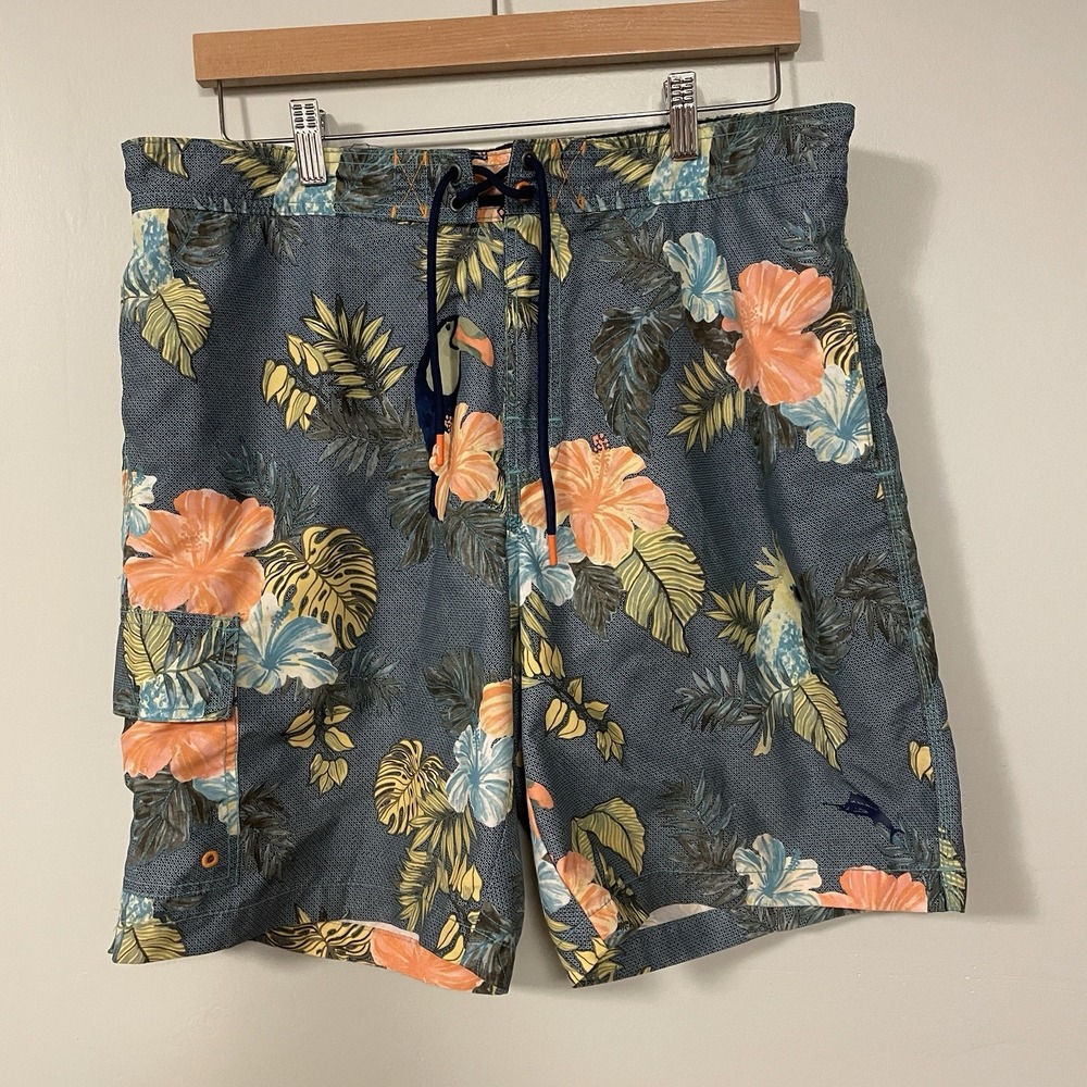 Tommy Bahama Hawaiian‎ Floral Men's Swim Shorts Size L Lined Tropical Beachwear